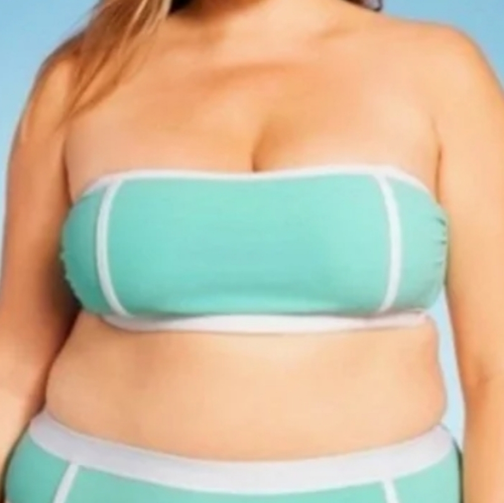Kona Sol Turquoise Blue Terry Cloth Solid Bandeau w/Binding Bikini Top SZ X #